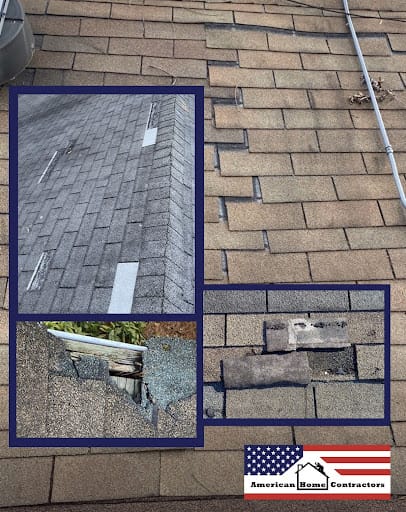 Images of a damaged roof requiring Maryland roof leak repair by AHC