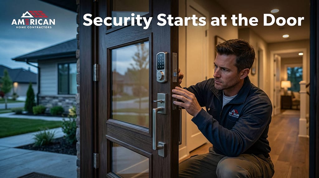 AHC technician installing keypad security on door