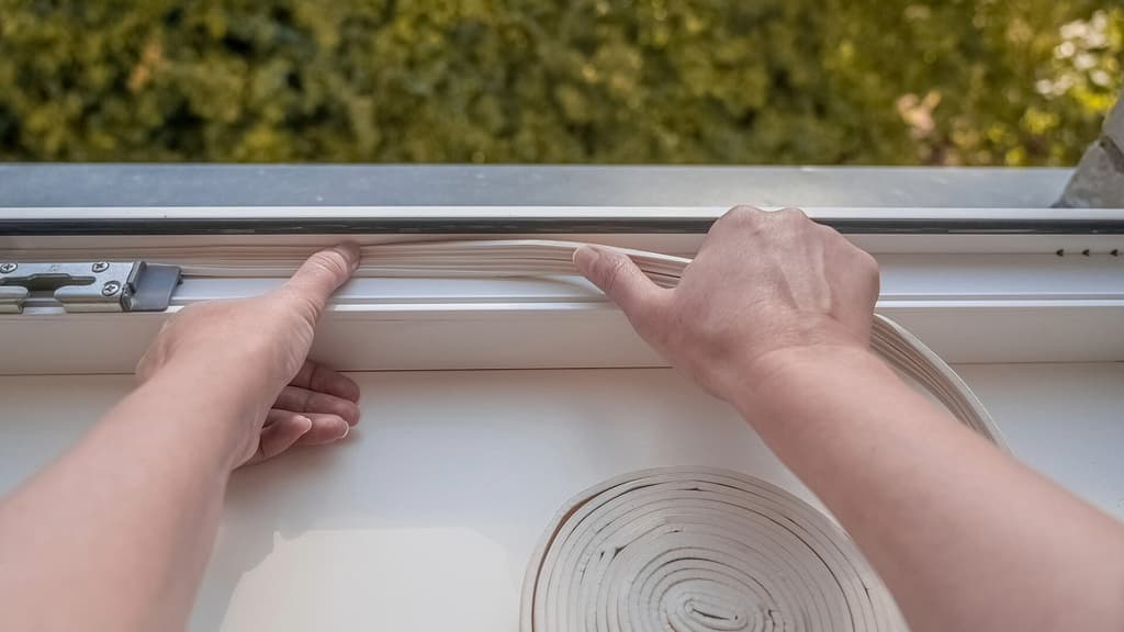 person installing a weather strip
