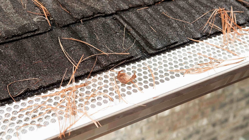 roof with gutter guards installed