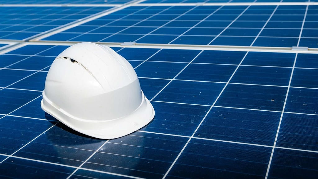 solar panels with hard hat on top