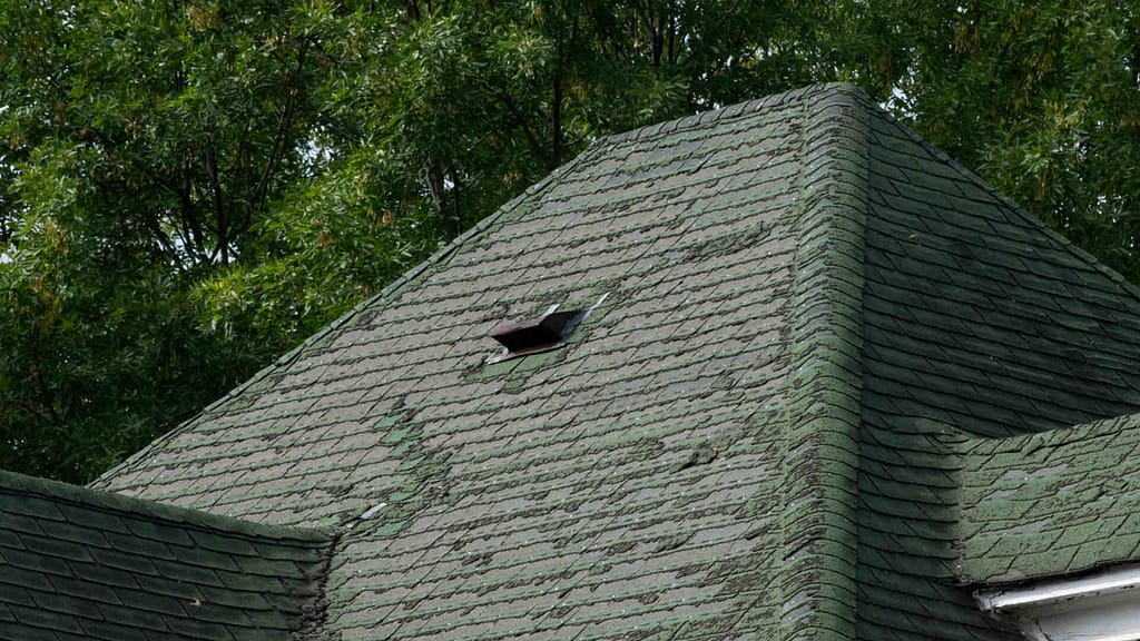damaged roof with a hole