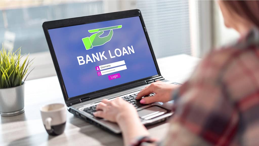 laptop showing bank loan login screen