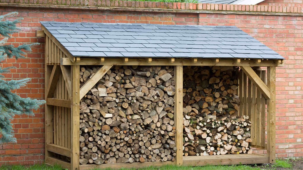 lean-to shed filled with firewood