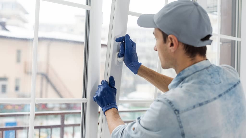 person doing window maintenance