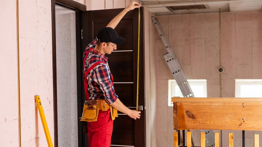 person measuring a door for replacement