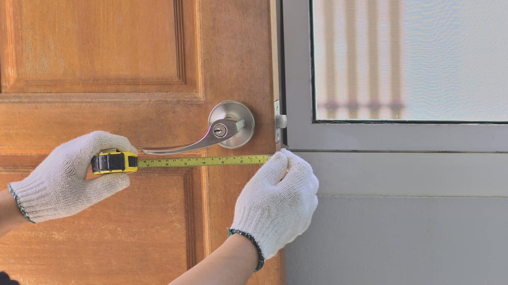 person measuring a door using a tape measure