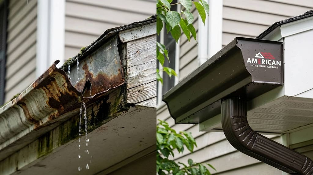 Before and after gutter replacement by AHC