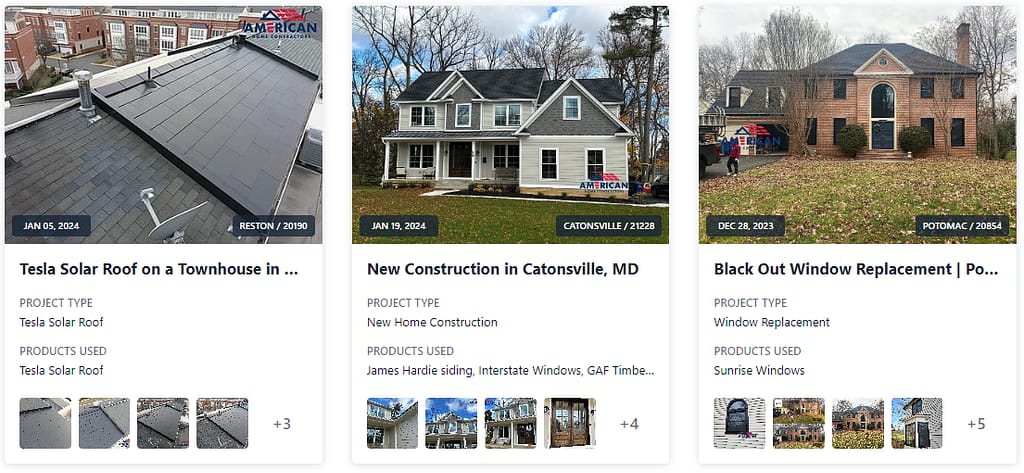 Preview of recent projects by American Home Contractors and American home contractors Maryland team