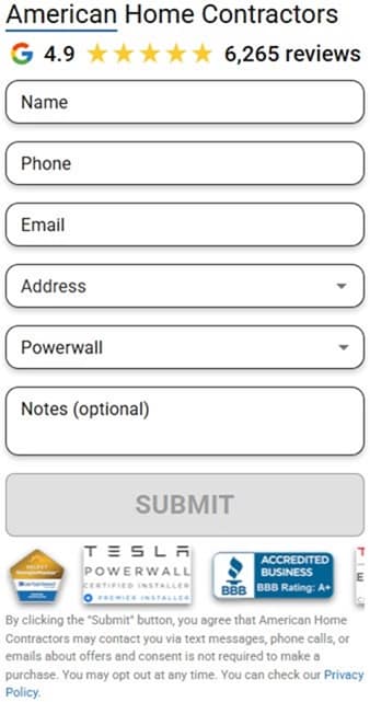 American Home Contractors roof repair contact form placeholder