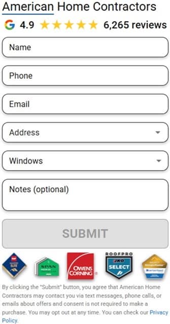 American Home Contractors roof repair contact form placeholder