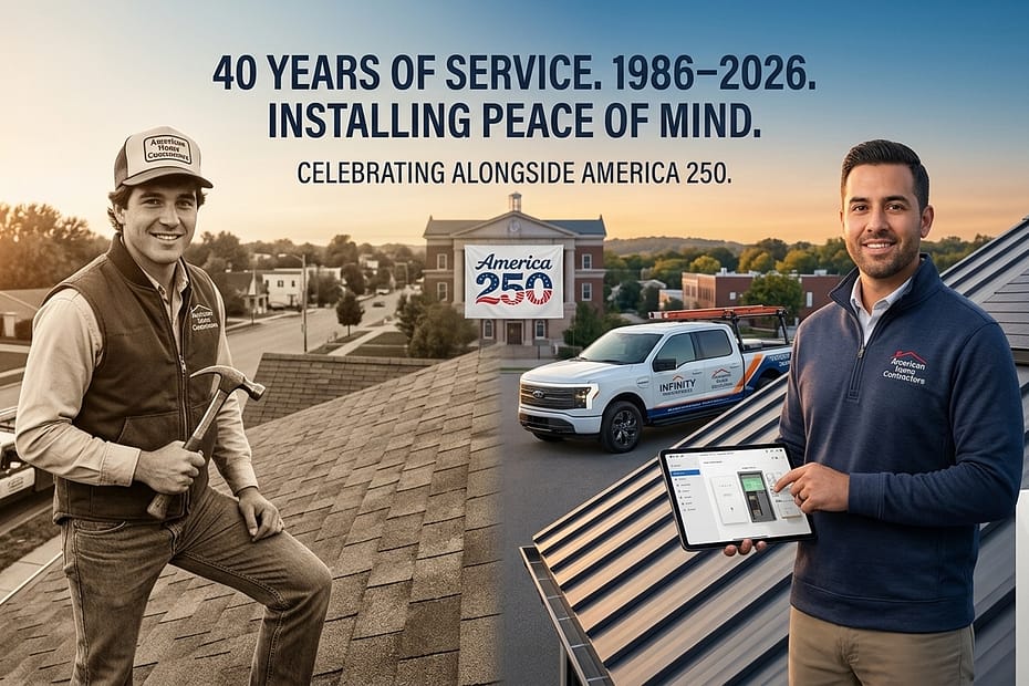 A professional American Home Contractors roofing crew finishing a high-quality installation in Virginia, celebrating 40 years of local service and reliability.