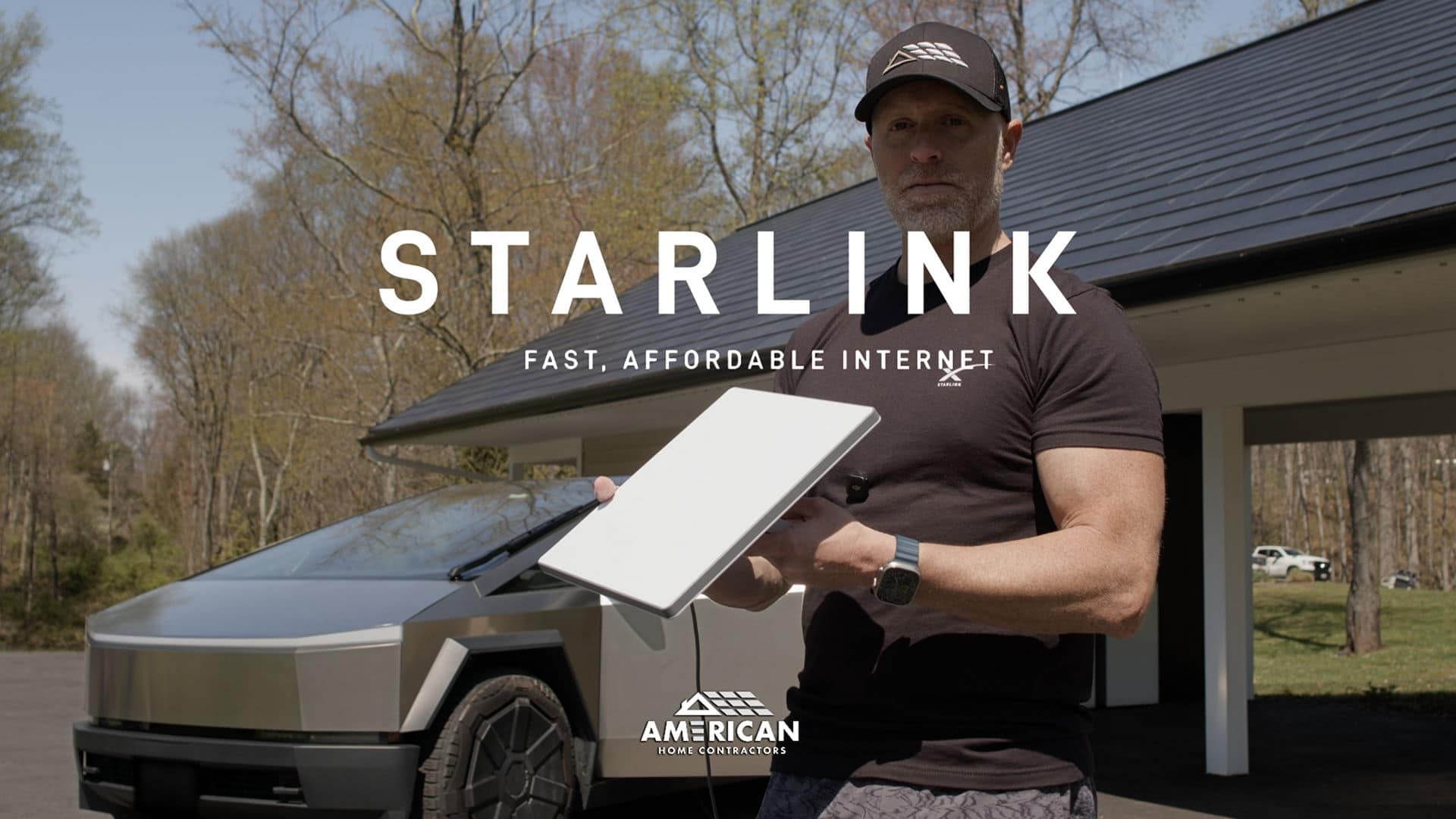 Starlink dish with Cybertruck in background