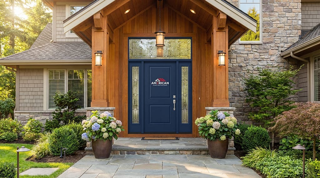 Blue door installed on home