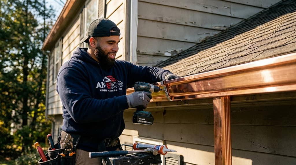AHC technician installing copper gutter